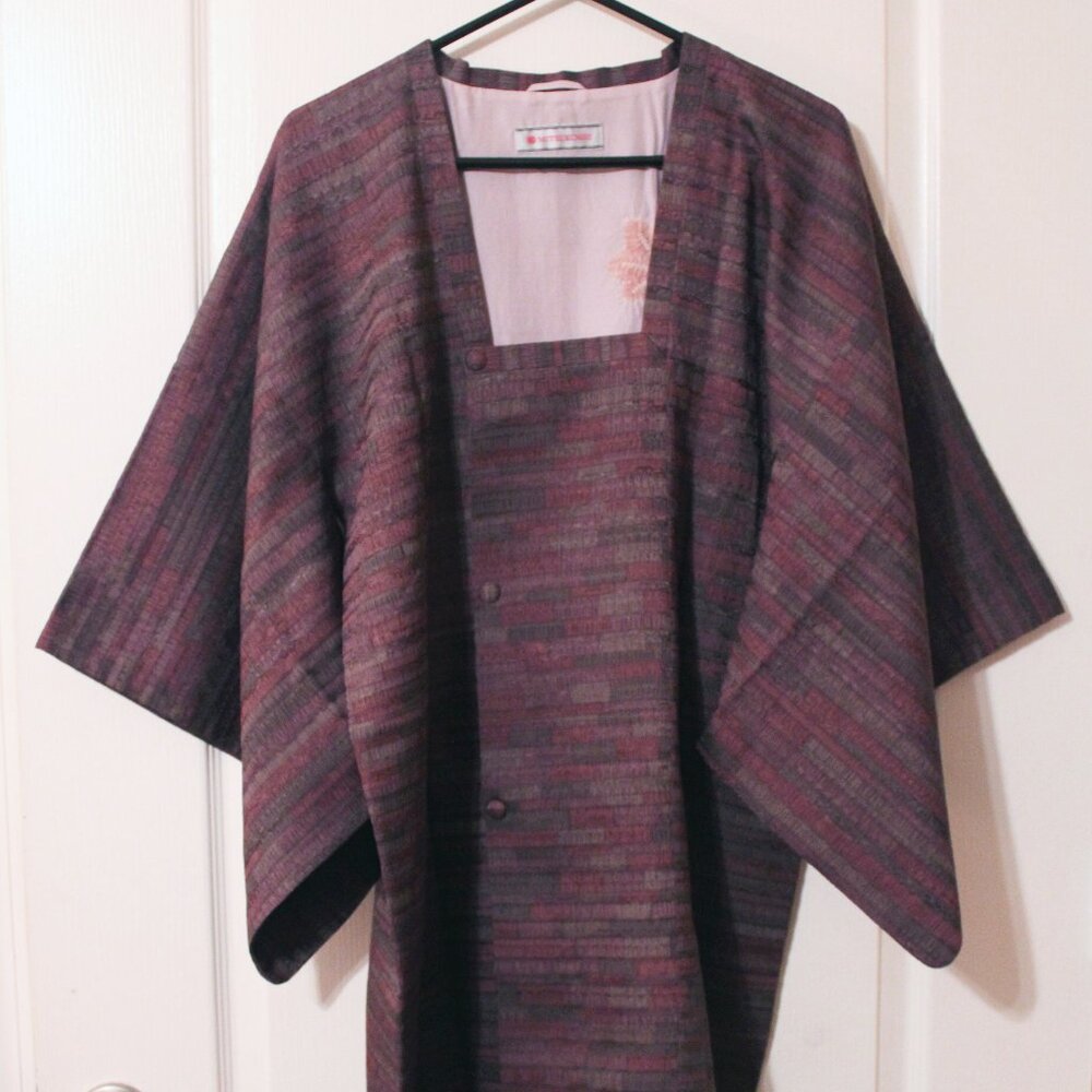 Mitsukoshi Purple Silk Japanese Kimono Michiyuki Coat Small